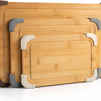 COOK WITH COLOR Non-Slip Cutting Board Set – Kitchen Essentials with Easy Grip Handle for Meat, Veggies, and Fruits, 3 Cutting Boards, Bamboo Non-Slip