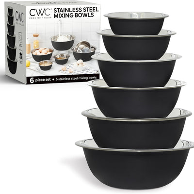 COOK WITH COLOR Stainless Steel Mixing Bowls Set - Nesting Bowls, 6 Pieces
