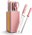 COOK WITH COLOR 14 Pieces Kitchen Knife Block Set, Knives for Kitchen, Forged Cutlery with Razor-Sharp High Carbon Steel Blades, Magnetic Block