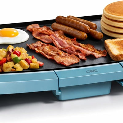 OOK WITH COLOR Electric Griddle 1200W, Nonstick Surface for Pancakes, Burgers, Eggs & More, Removable Temperature Control, Slide-Out Drip Tray, 10