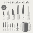 COOK WITH COLOR 14 Pieces Kitchen Knife Block Set, Knives for Kitchen, Forged Cutlery with Razor-Sharp High Carbon Steel Blades, Magnetic Block