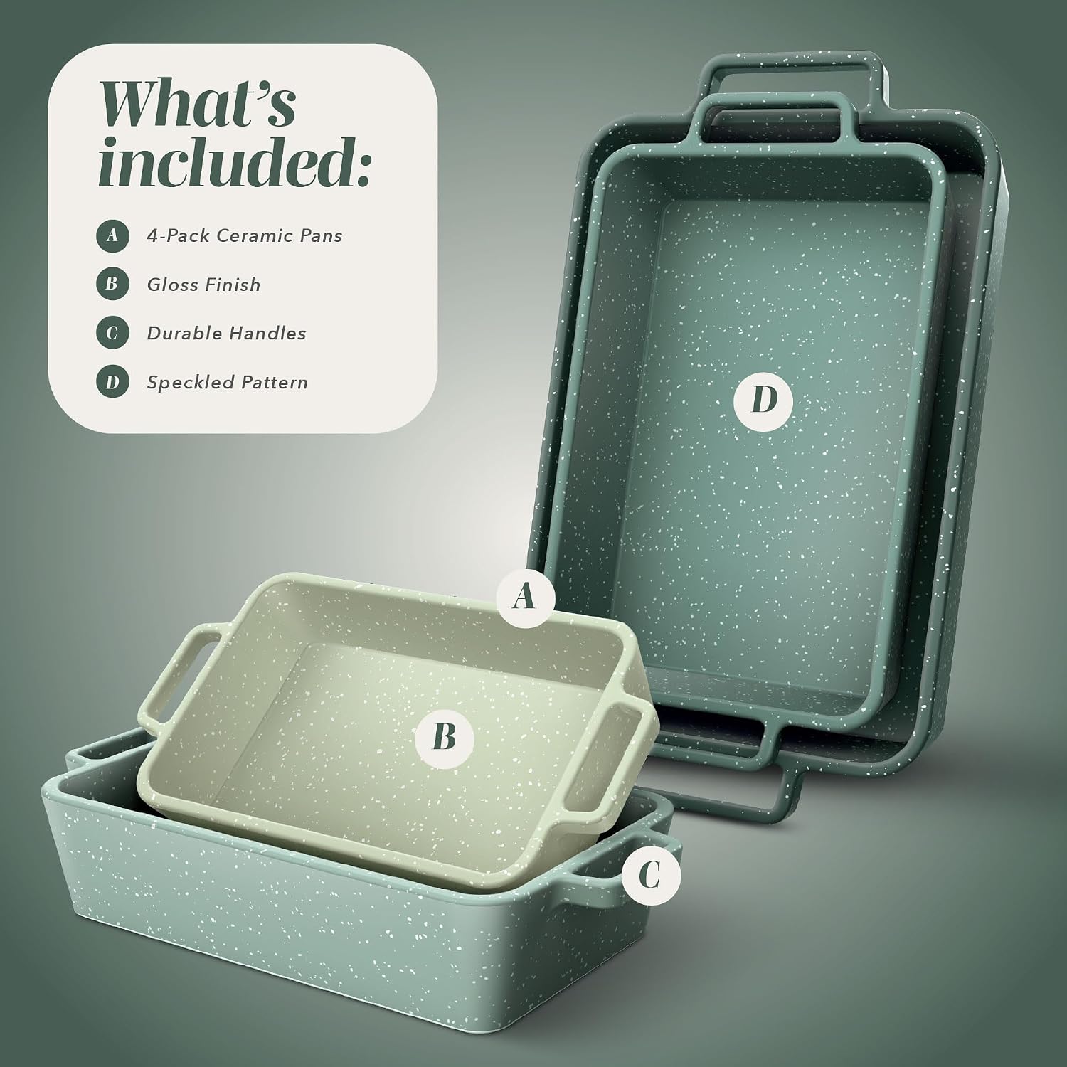 COOK WITH COLOR Ceramic Bakeware Set of 4, Porcelain Casserole Dishes with Handles, Oven Safe for Lasagna, Baking, Roasting & Serving