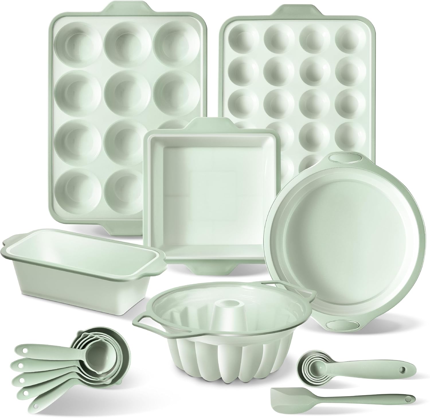 COOK WITH COLOR 17 Pc. Silicone Baking Pan Set - Non-Stick & Easy Clean Silicone Muffin Pans for Baking with Sturdy Metal Frame for Stability, Flexible Cake Molds, Includes Measuring Cups and Spoons