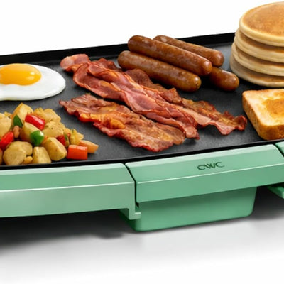 OOK WITH COLOR Electric Griddle 1200W, Nonstick Surface for Pancakes, Burgers, Eggs & More, Removable Temperature Control, Slide-Out Drip Tray, 10