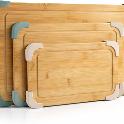 COOK WITH COLOR Non-Slip Cutting Board Set – Kitchen Essentials with Easy Grip Handle for Meat, Veggies, and Fruits, 3 Cutting Boards, Bamboo Non-Slip