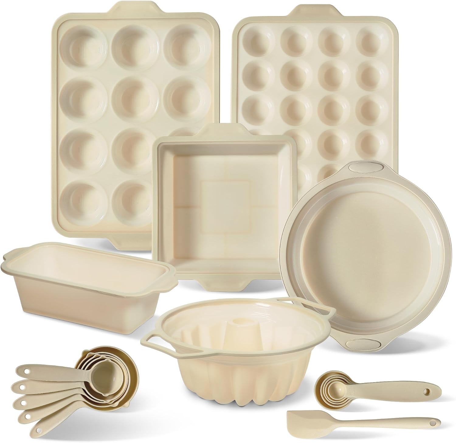 COOK WITH COLOR 17 Pc. Silicone Baking Pan Set - Non-Stick & Easy Clean Silicone Muffin Pans for Baking with Sturdy Metal Frame for Stability, Flexible Cake Molds, Includes Measuring Cups and Spoons
