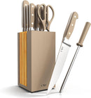 COOK WITH COLOR 14 Pieces Kitchen Knife Block Set, Knives for Kitchen, Forged Cutlery with Razor-Sharp High Carbon Steel Blades, Magnetic Block