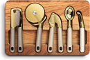 COOK WITH COLOR 6-Piece Kitchen Tool Set with Acacia Wood Cutting Board, Can Opener, Pizza Cutter, Garlic Press, Scoop & Peeler