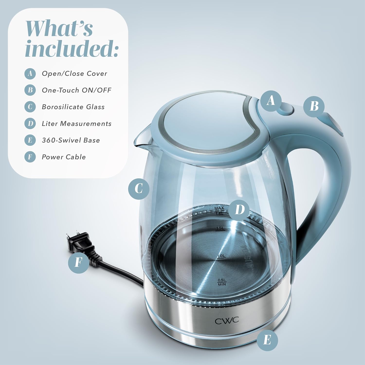 COOK WITH COLOR Electric Stained Glass Tea Kettle, 1.9L Cordless Hot Water Boiler, 1200W Rapid Boil, Auto Shutoff & Boil Dry Protection, BPA-Free, Sleek Countertop Design