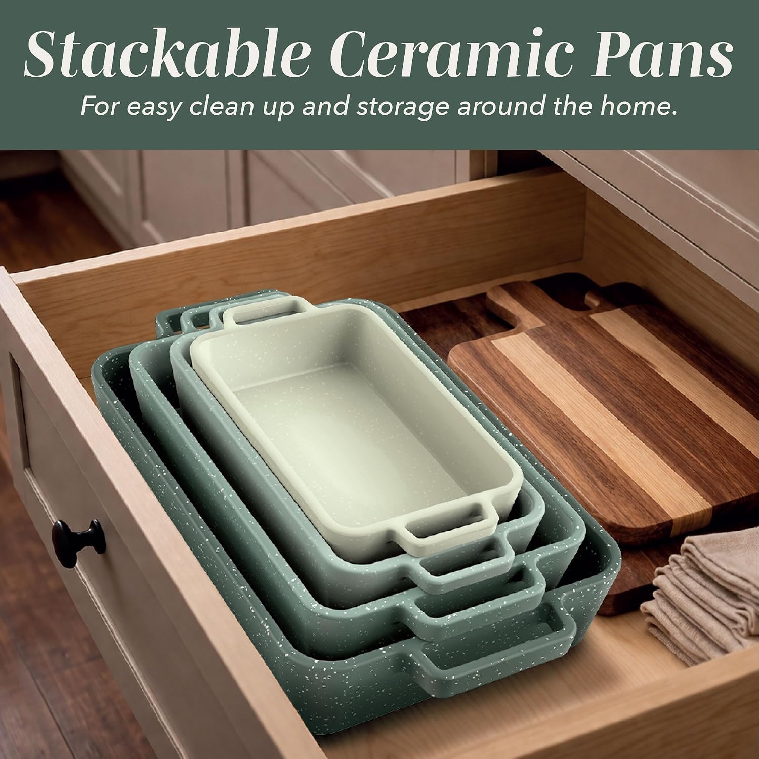 COOK WITH COLOR Ceramic Bakeware Set of 4, Porcelain Casserole Dishes with Handles, Oven Safe for Lasagna, Baking, Roasting & Serving
