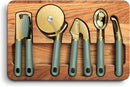 COOK WITH COLOR 6-Piece Kitchen Tool Set with Acacia Wood Cutting Board, Can Opener, Pizza Cutter, Garlic Press, Scoop & Peeler
