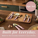 COOK WITH COLOR 6-Piece Kitchen Tool Set with Acacia Wood Cutting Board, Can Opener, Pizza Cutter, Garlic Press, Scoop & Peeler