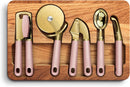 COOK WITH COLOR 6-Piece Kitchen Tool Set with Acacia Wood Cutting Board, Can Opener, Pizza Cutter, Garlic Press, Scoop & Peeler