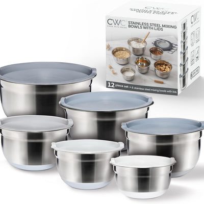 COOK WITH COLOR Stainless Steel Mixing Bowls Set with Lids - Nesting Bowls with Non-Slip Bottom, 12 Pieces