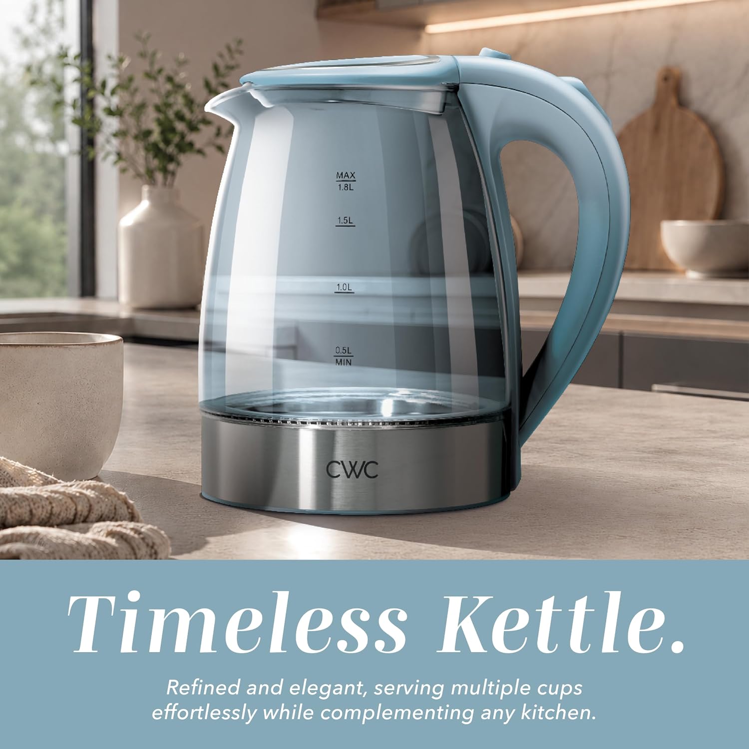 COOK WITH COLOR Electric Stained Glass Tea Kettle, 1.9L Cordless Hot Water Boiler, 1200W Rapid Boil, Auto Shutoff & Boil Dry Protection, BPA-Free, Sleek Countertop Design