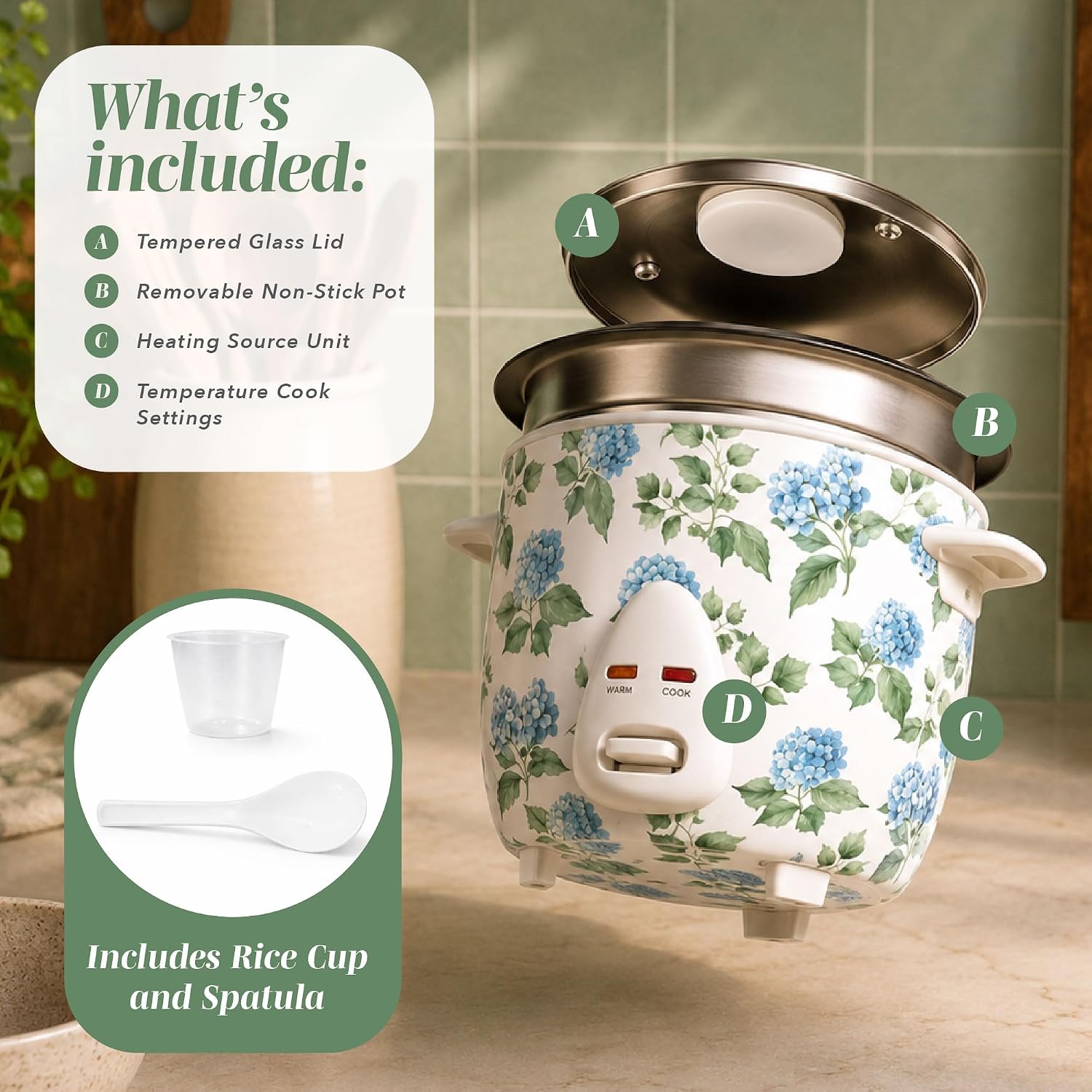 COOK WITH COLOR 6 Cup Rice Cooker 300W - Effortless Cooking and Perfectly, Cooks 3 Cups of Raw Rice for 6 Cups of Cooked Rice