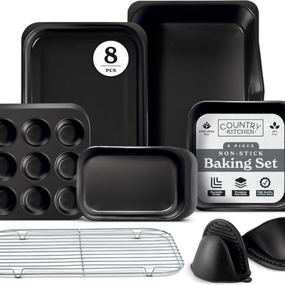 Country Kitchen Nonstick Stackable Bakeware Set - Deluxe Heavy Duty, Durable, Easy Release Baking Set, 8 Pcs