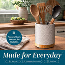 COOK WITH COLOR Spinning Ceramic Utensil Holder, Textured Matte Finish, 360° Rotating Wooden Base, BPA Free