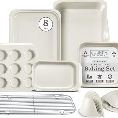 Country Kitchen Nonstick Stackable Bakeware Set - Deluxe Heavy Duty, Durable, Easy Release Baking Set, 8 Pcs