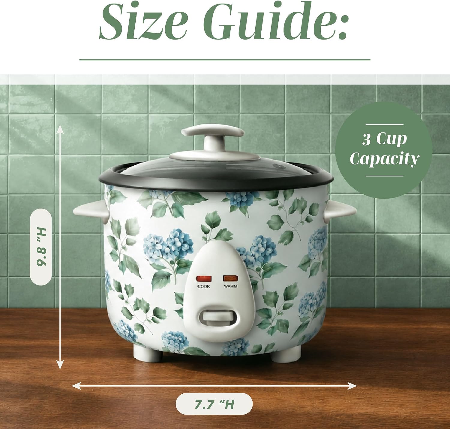 COOK WITH COLOR 6 Cup Rice Cooker 300W - Effortless Cooking and Perfectly, Cooks 3 Cups of Raw Rice for 6 Cups of Cooked Rice