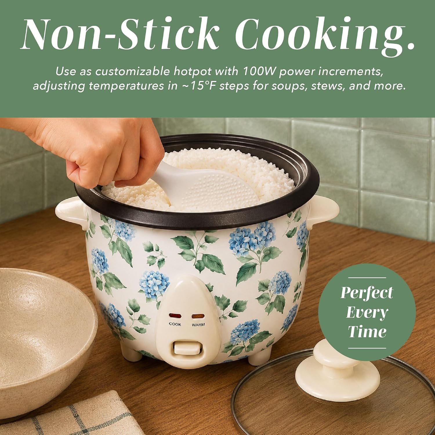 COOK WITH COLOR 6 Cup Rice Cooker 300W - Effortless Cooking and Perfectly, Cooks 3 Cups of Raw Rice for 6 Cups of Cooked Rice