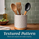 COOK WITH COLOR Spinning Ceramic Utensil Holder, Textured Matte Finish, 360° Rotating Wooden Base, BPA Free