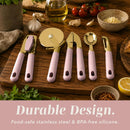 COOK WITH COLOR 6-Piece Kitchen Tool Set with Acacia Wood Cutting Board, Can Opener, Pizza Cutter, Garlic Press, Scoop & Peeler