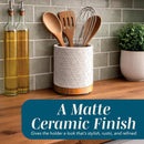 COOK WITH COLOR Spinning Ceramic Utensil Holder, Textured Matte Finish, 360° Rotating Wooden Base, BPA Free