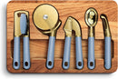 COOK WITH COLOR 6-Piece Kitchen Tool Set with Acacia Wood Cutting Board, Can Opener, Pizza Cutter, Garlic Press, Scoop & Peeler