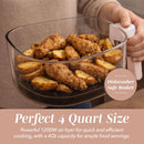 COOK WITH COLOR Colorful 1200W 4Qt Air Fryer: Glass Basket, Dishwasher Safe, 60min Timer, 6 Presets, Temp Control 175F-400F, 4 QT