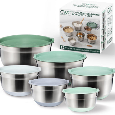 COOK WITH COLOR Stainless Steel Mixing Bowls Set with Lids - Nesting Bowls with Non-Slip Bottom, 12 Pieces