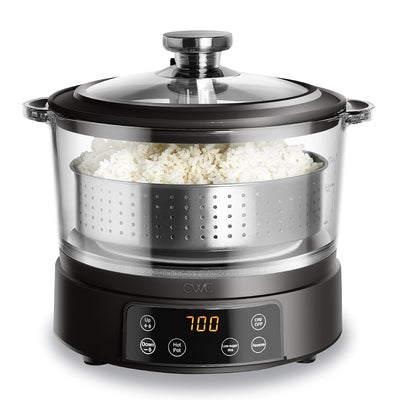 COOK WITH COLOR Glass Mini Low Carb Rice Cooker - 2 Cups Raw/6 Cups Cooked, Auto Lift Filter Basket, Hotpot & Steamer, Digital Keep Warm