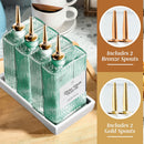 COOK WITH COLOR 4-Pack Glass Oil Dispenser Set, 350mL/12oz Bottles, Ceramic Holder, 8 Auto Pourer Spouts, Labels for Olive Oil, Vinegar & Condiments