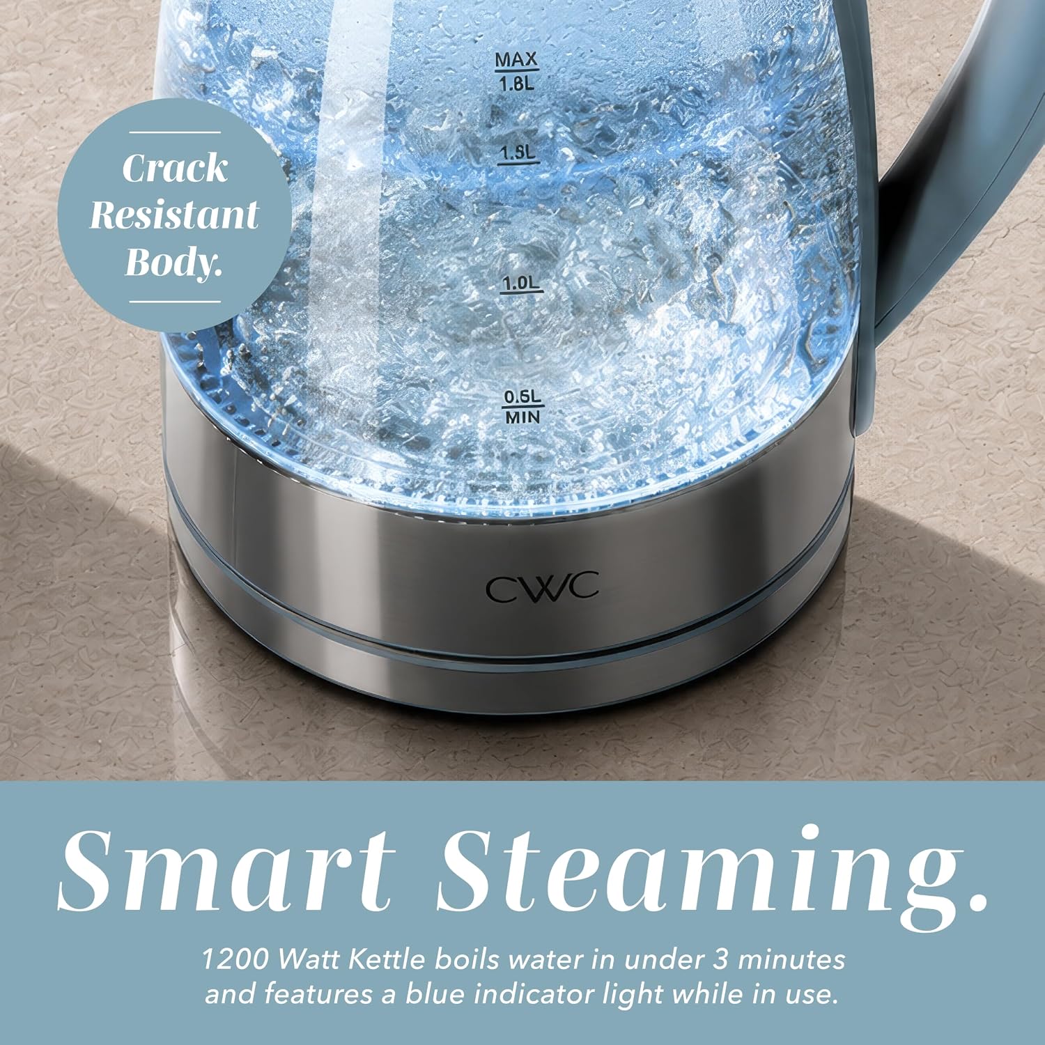 COOK WITH COLOR Electric Stained Glass Tea Kettle, 1.9L Cordless Hot Water Boiler, 1200W Rapid Boil, Auto Shutoff & Boil Dry Protection, BPA-Free, Sleek Countertop Design