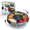 COOK WITH COLOR Round Snackle Box – 6-Compartment Serving Tray with Lid and Handle, Black – Kids Lunch Box & Meal Prep Snack Container