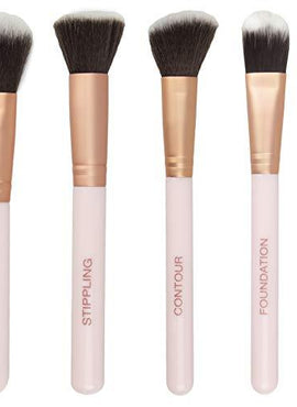 Ellen Tracy Five Face Essential Brush Collection for Powder, Stippling, Contour, Foundation and Concealer, Professional, Blending Cosmetic Makeup Brush Set - 5 Pc Set