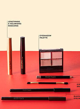 Ellen Tracy Eye Makeup Set with Eyeshadow Pallete, Eyeliner Pencils, Mascara, Eyebrow Pencil, and Brush