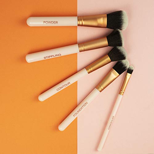 Ellen Tracy Five Face Essential Brush Collection for Powder, Stippling, Contour, Foundation and Concealer, Professional, Blending Cosmetic Makeup Brush Set - 5 Pc Set