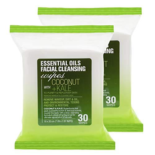 Essential Oils Detoxifying Facial Cleansing Makeup Remover Wipes 2 Pack (60 Count)