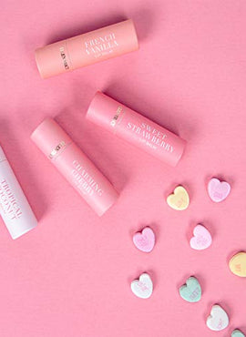 Ellen Tracy 4 Pack Lip Balm Set- Moisturizing Lip Balm in Sweet Strawberry, French Vanilla, Tropical Coconut, and Charming Cherry