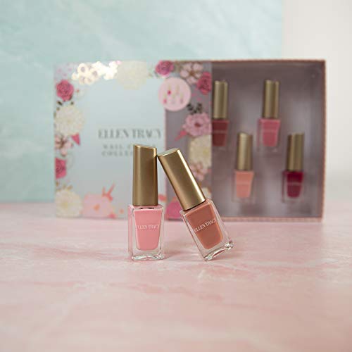 Ellen Tracy Floral Nail Polish Collection- 5 Piece Nail Polish Set in Pink Colors with Floral Print Box