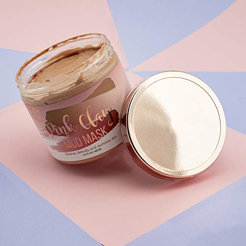 Belle Maison Pink Clay Peeling Hydrating Mud for Face, Purifies and Revitalizes Dry and Dull, Sensitive Skin, Pore Refining and Skin Brightening, Suitable For all Skin Types, 13.5 Fl Oz