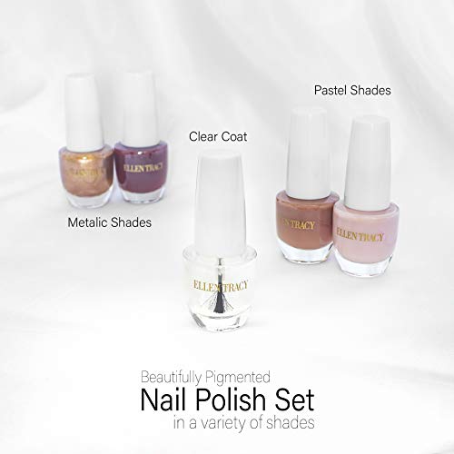 Ellen Tracy 5 Pack Nail Polish Collection - Fingernail Polish for Women and Girls, Glossy and Glitter Quick to Dry Nail Polish