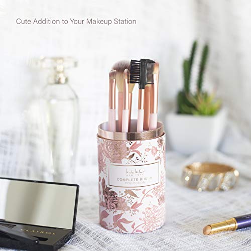 Nicole Miller Makeup Brush Collection, 7 Piece Makeup Brush Gift Set, Powder Brush, Foundation Brush, Eye Shadow Brush, Concealer Brush, Eyeliner Brush, Angled Eye Shadow Brush and Duo Brow Comb Brush