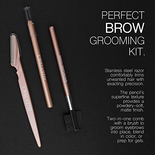 Eyebrow Kit by Ellen Tracy, Eyebrow Grooming Set for Flawless Brows, Eyebrow Set with Eyebrow Razor, Brown Eyebrow Pencil and Eyebrow Comb - Gold