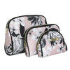 Nicole Miller 3 Pc Cosmetic Bag Set, Purse Size Makeup Bag for Women, Toiletry Travel Bag, Makeup Organizer, Zippered Pouch Set, Large, Med, Small (Pale Pink & Black Floral Print)
