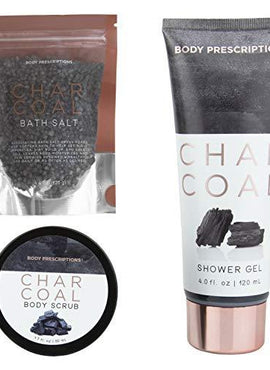 Body Prescriptions 3 Pc Charcoal Body Care Set Ð Shower Gel, Bath Scrub and Bath Salts Kit