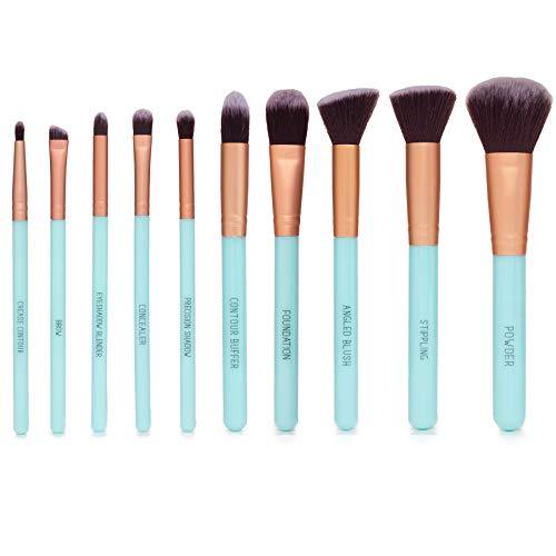 Nicole Miller Makeup Brush Collection, 10 Piece Makeup Brush Gift Set, Foundation Brushes, Face and Eye Makeup Brush Set