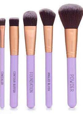 Nicole Miller Makeup Brush Collection, 5 Piece Makeup Brush Gift Set, Powder Brush, Foundation Brush, Concealer Brush, Angled Blush Brush and Contour Buffer