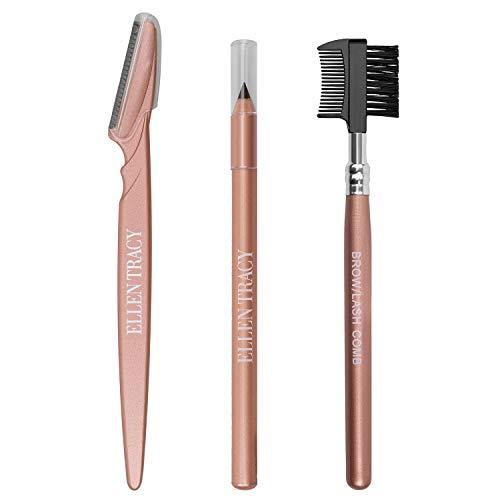 Eyebrow Kit by Ellen Tracy, Eyebrow Grooming Set for Flawless Brows, Eyebrow Set with Eyebrow Razor, Brown Eyebrow Pencil and Eyebrow Comb - Gold